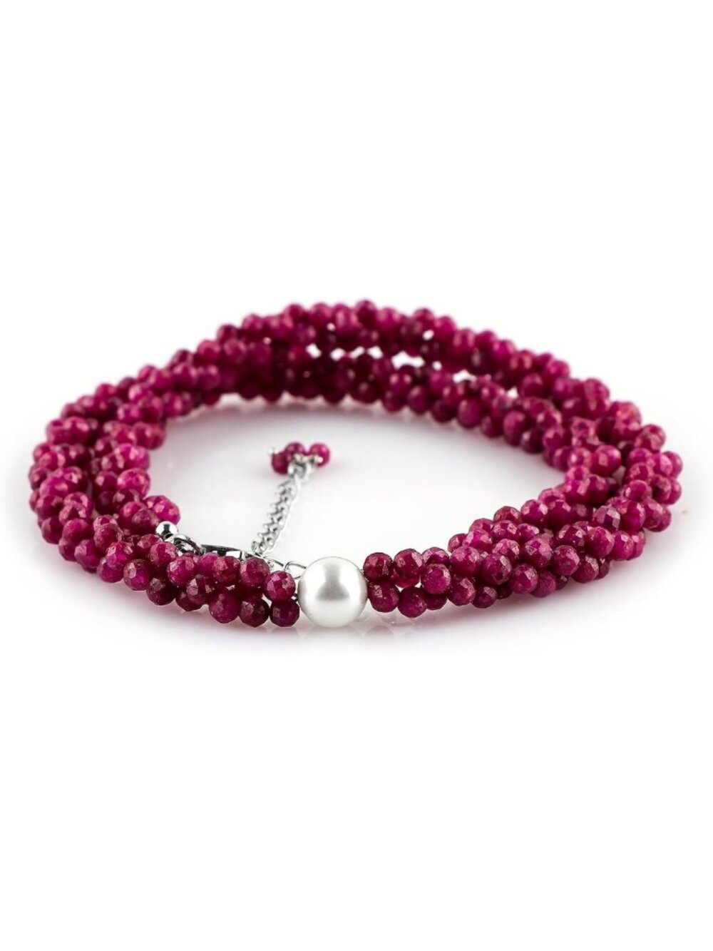 Ruby Birthstone Choker Necklace with Natural Beads & Pearls, 925 Silver, Boho